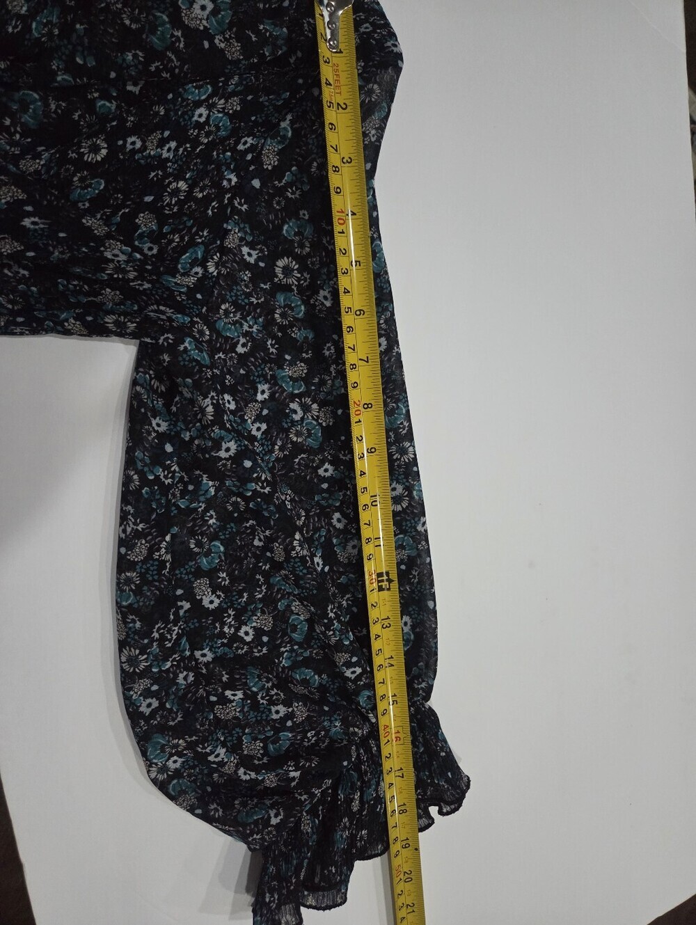Zara Black /blue Floral Long-Sleeve Tie-Neck Dress Sz.M - Picture 8 of 10